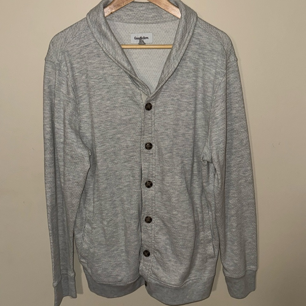 Men’s Shearling Shawl Collar Cable Knit Cardigan, white/light grey, Size L